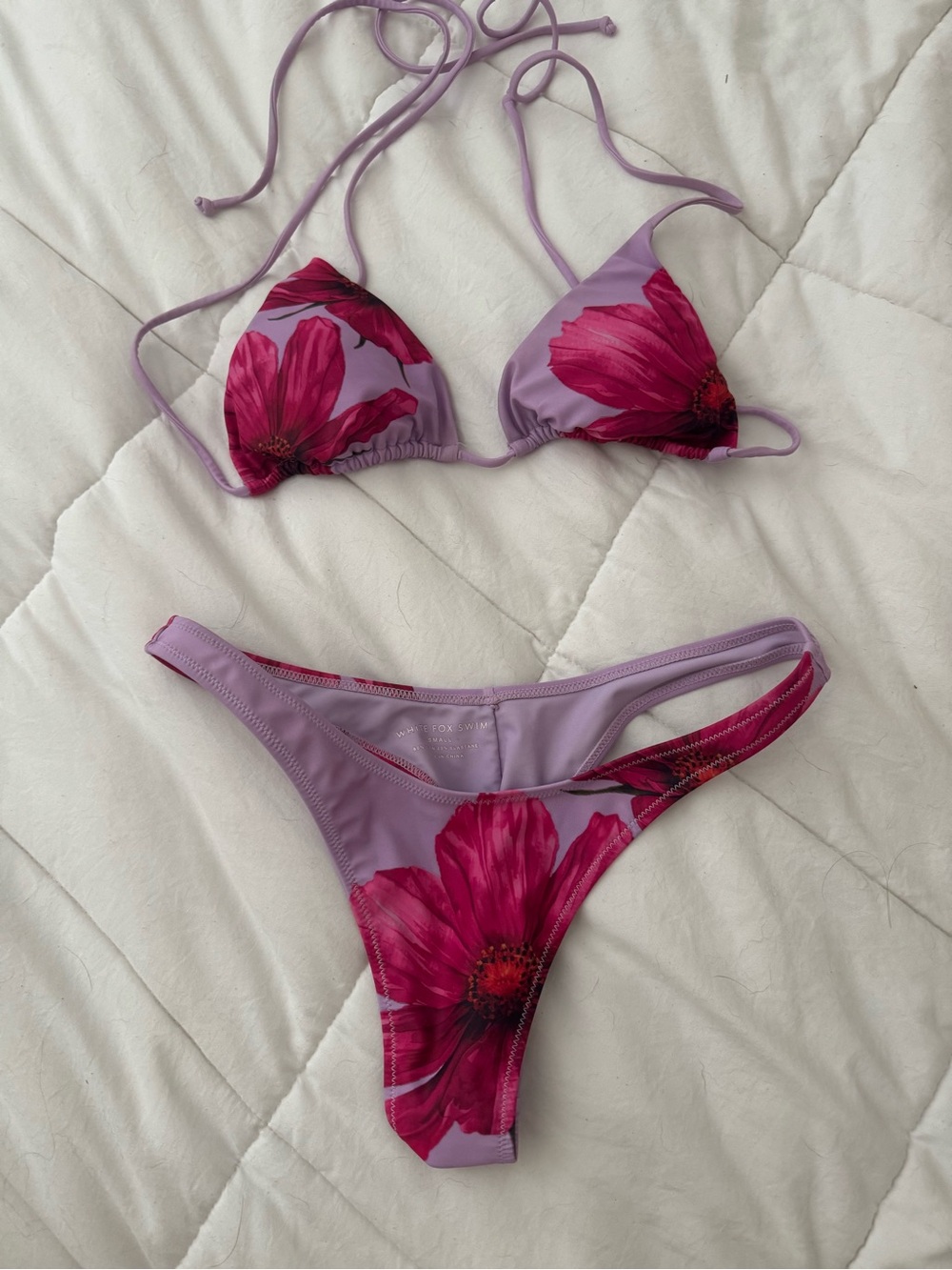 White Fox Boutique Lilac Bikini Set with Fuchsia Floral Print